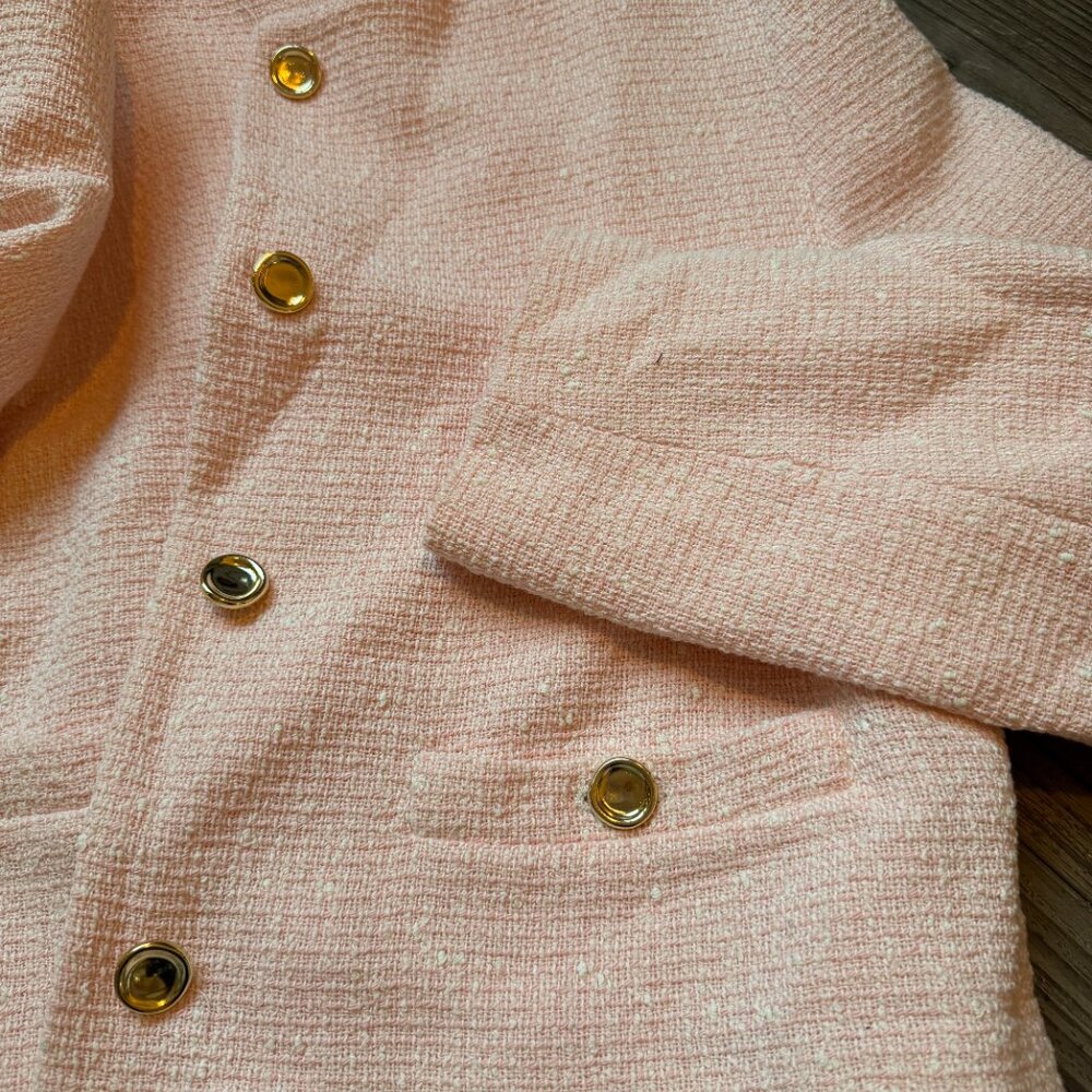 Zara Pink White Tweed Boucle Cropped Blazer - Small - Picture 10 of 12